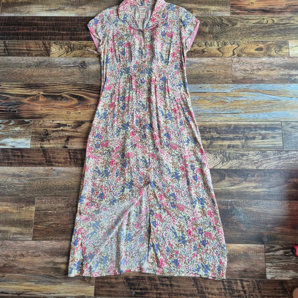 Vintage April Cornell Floral Rayon Chiffon Cottagecore Maxi Dress Cap-Sleeve - Picture 7 of 12